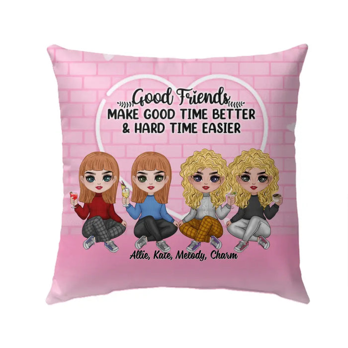 Up To 4 Chibi Good Friends Make Good Time Better - Personalized Pillow For Her, Friends, Sister