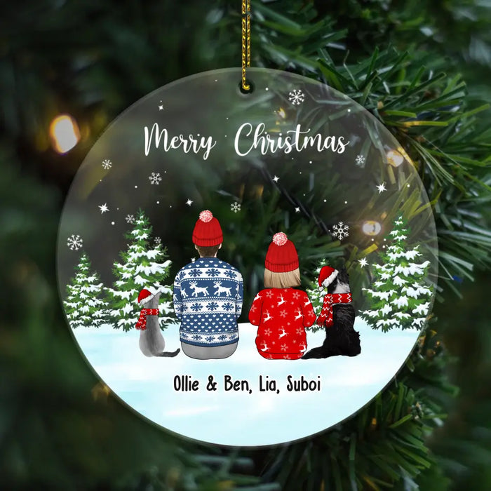 Personalized Fur Family Acrylic Ornament, Custom People with Pet Ornament, 2024 Merry Christmas Ornament