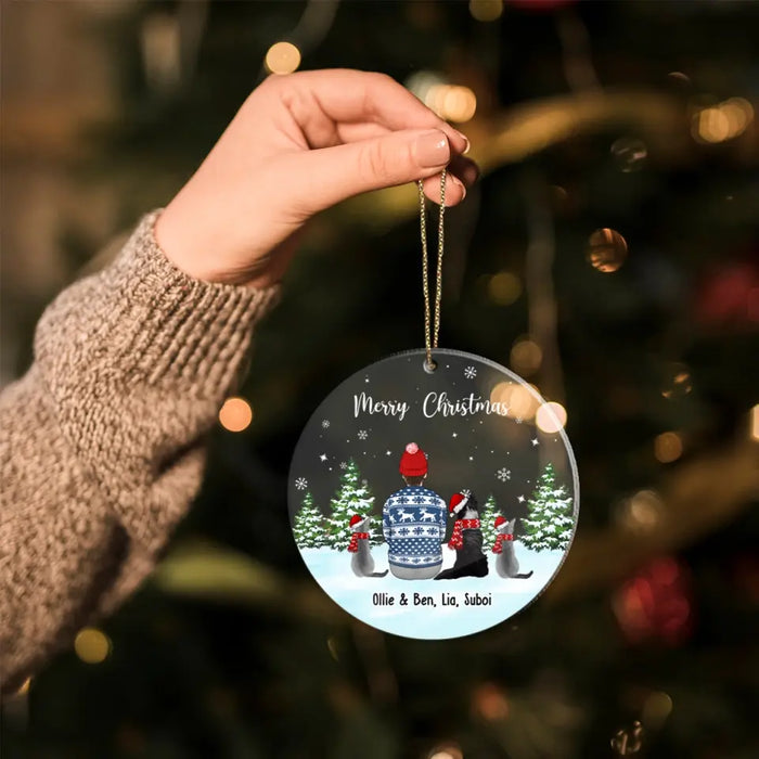 Personalized Fur Family Acrylic Ornament, Custom People with Pet Ornament, 2024 Merry Christmas Ornament