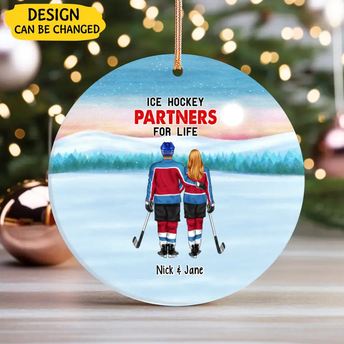 Ice Hockey Partners for Life - Christmas Personalized Gifts Custom Ornament for Couples, Ice Hockey Lovers