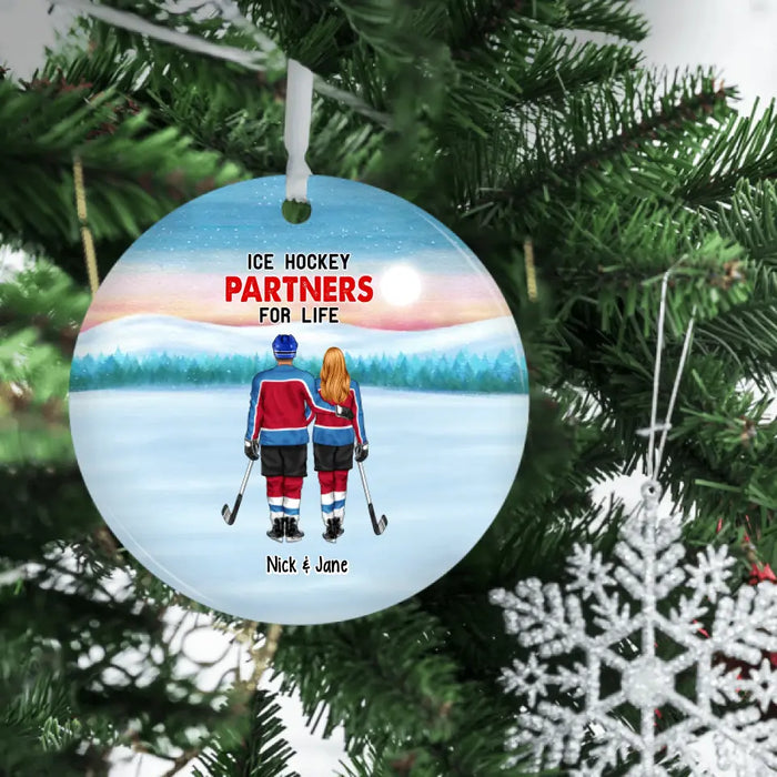 Ice Hockey Partners for Life - Christmas Personalized Gifts Custom Ornament for Couples, Ice Hockey Lovers