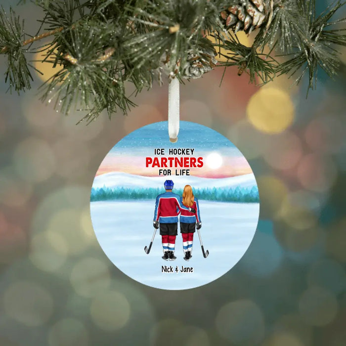 Ice Hockey Partners for Life - Christmas Personalized Gifts Custom Ornament for Couples, Ice Hockey Lovers