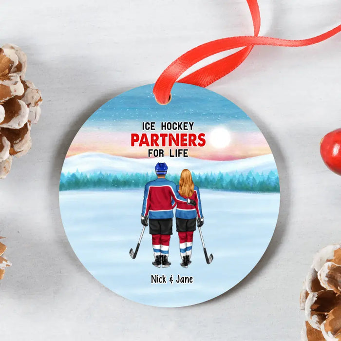 Ice Hockey Partners for Life - Christmas Personalized Gifts Custom Ornament for Couples, Ice Hockey Lovers