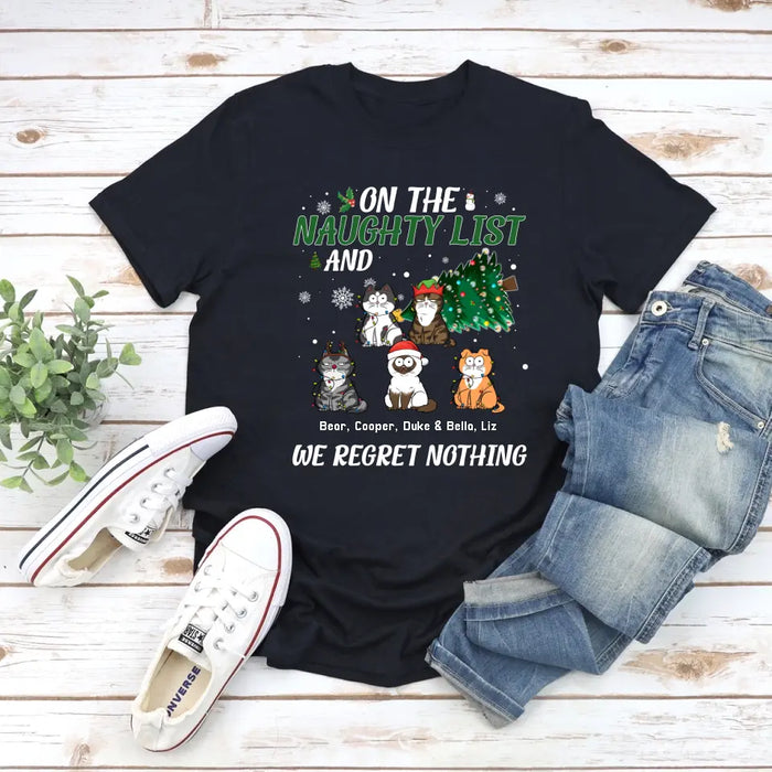 On the Naughty List and We Regret Nothing - Christmas Personalized Gifts Custom Shirt for Cat Lovers