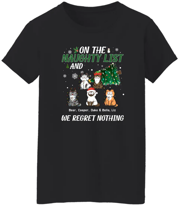 On the Naughty List and We Regret Nothing - Christmas Personalized Gifts Custom Shirt for Cat Lovers