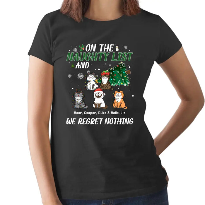 On the Naughty List and We Regret Nothing - Christmas Personalized Gifts Custom Shirt for Cat Lovers