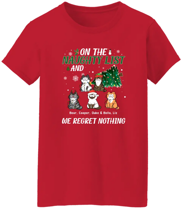 On the Naughty List and We Regret Nothing - Christmas Personalized Gifts Custom Shirt for Cat Lovers