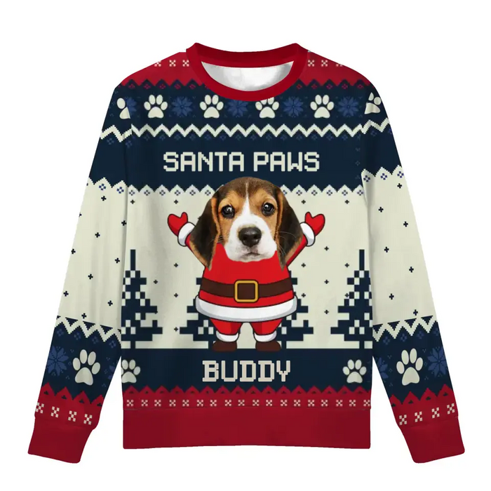 Santa Paws Personalized Photo Upload Custom Unisex Ugly Christmas Sweater, Christmas Gift For Pet Lovers