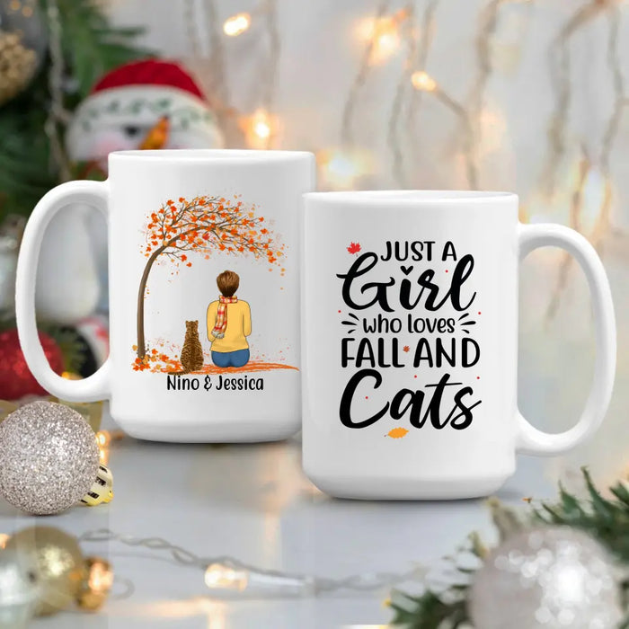 Personalized Mug, A Girl Who Loves Fall And Cats, Fall Gift For Cat Lovers