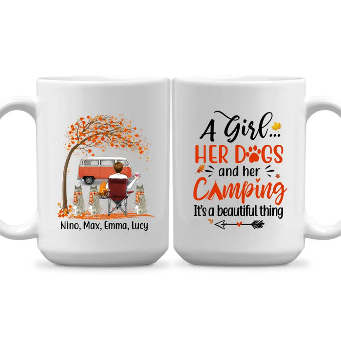 Personalized Mug, A Girl Her Dogs And Her Camping It's A Beautiful Thing - Fall Season Gift, Gift For Campers And Dog Lovers