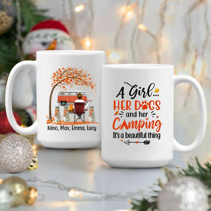 Personalized Mug, A Girl Her Dogs And Her Camping It's A Beautiful Thing - Fall Season Gift, Gift For Campers And Dog Lovers