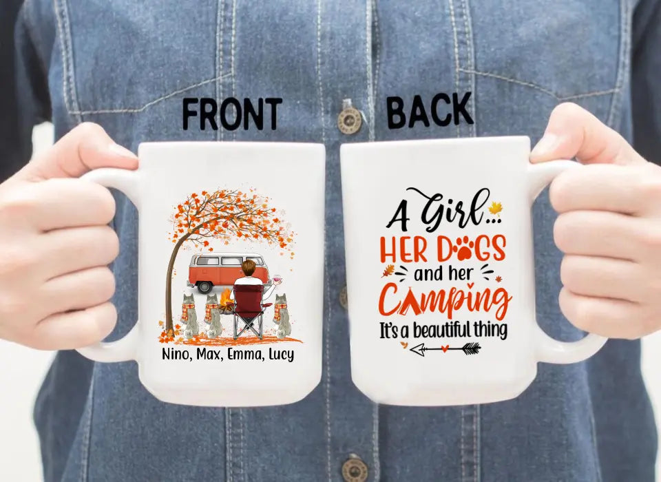 Personalized Mug, A Girl Her Dogs And Her Camping It's A Beautiful Thing - Fall Season Gift, Gift For Campers And Dog Lovers