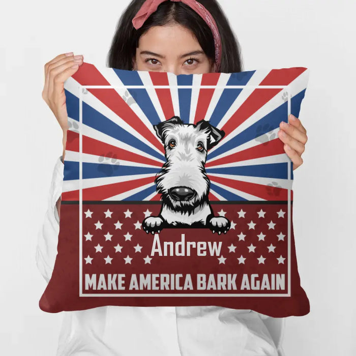 Personalized Pillow, Dog Make America Bark Again Custom Gift For The Fourth Of July