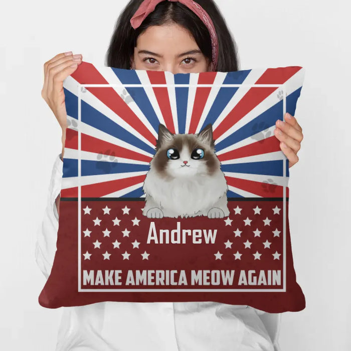 Personalized Pillow, Cat Make America Meow Again Custom Gift For The Fourth Of July