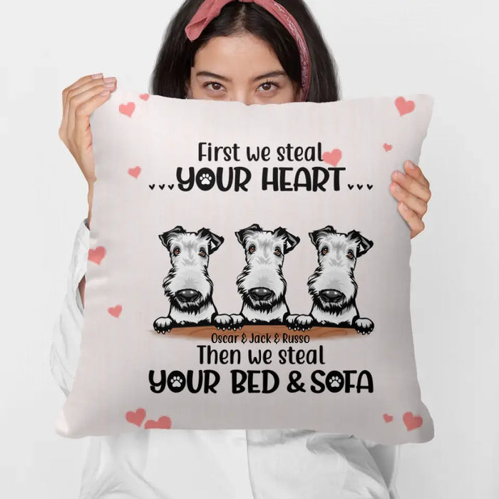 Personalized Pillow, First I Steal Your Heart Then I Steal Your Bed & Sofa Custom Gift For Dog Lovers