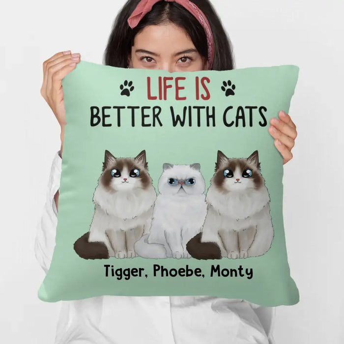 Personalized Pillow, Life Is Better With Cats, Up To 6 Cats, Gift for Cats Lovers