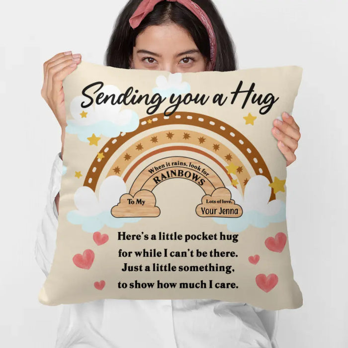 Personalized Pillow, Boho Rainbow Sending You A Hug Custom Gift For Parents Day