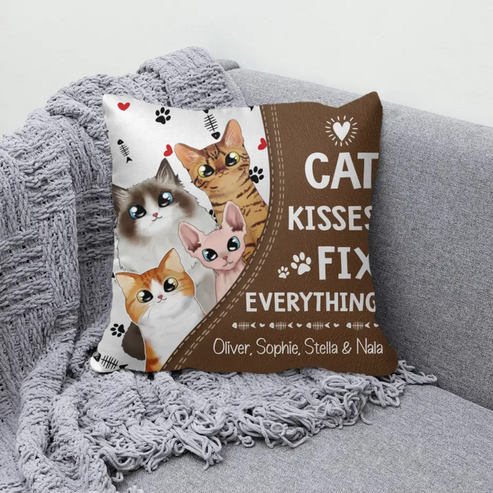 Personalized Pillow, Cat Kisses Fix Everything, Custom Gift For Cat Mom, Cat Dad And Cat Lovers