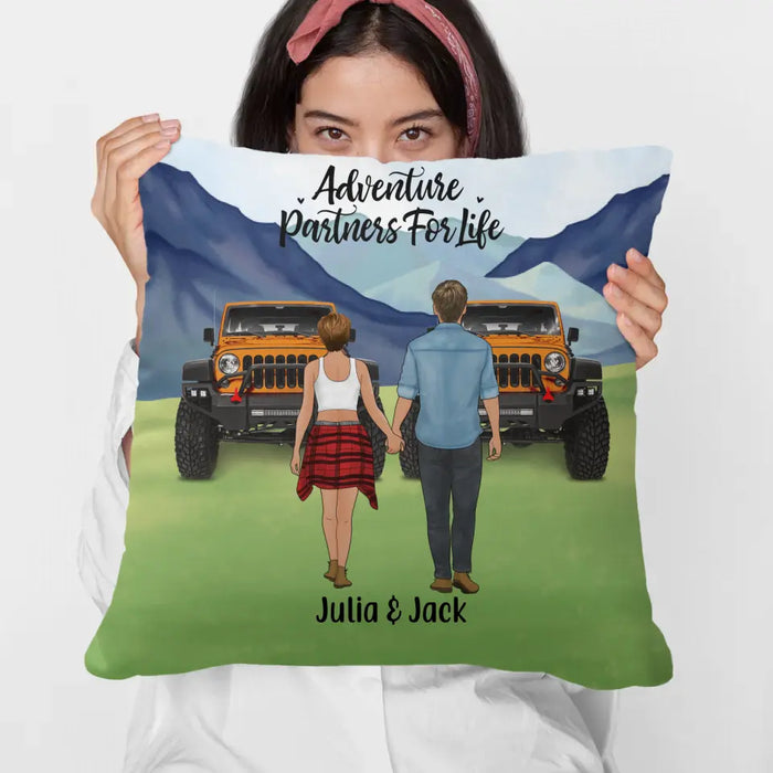 Personalized Pillow, Couple Holding Hands, Adventure Partners, Gift for Friends, Car Lovers