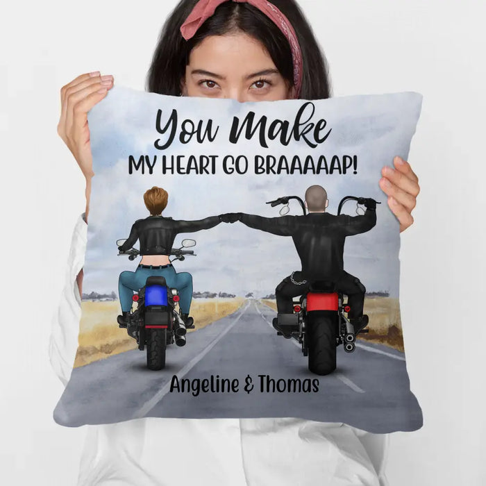 Personalized Pillow, Riding Side By Side Couple, Gifts For Motorcycle Lovers