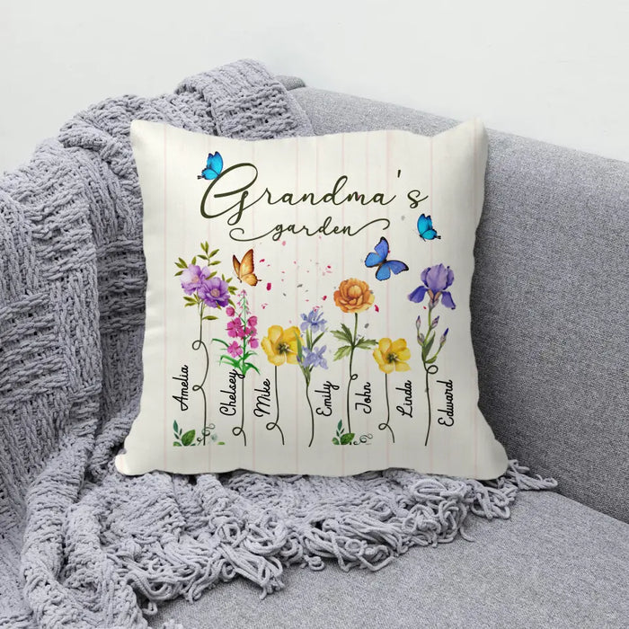 Up to 6 Kids, Butterflies Grandma's Garden - Personalized Gifts Custom Pillow for Grandma