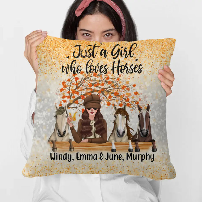 Personalized Pillow, Just A Girl Who Loves Fall And Horses - Fall Gift, Gift For Horse Lovers