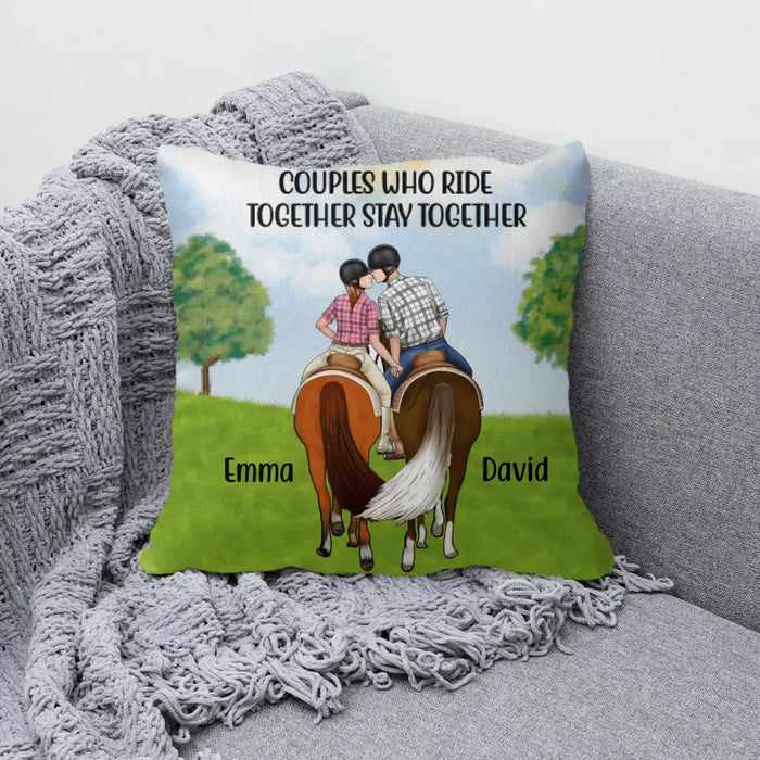 Personalized Pillow, Horseback Riding Couple Holding Hand, Gift For Horse Lovers