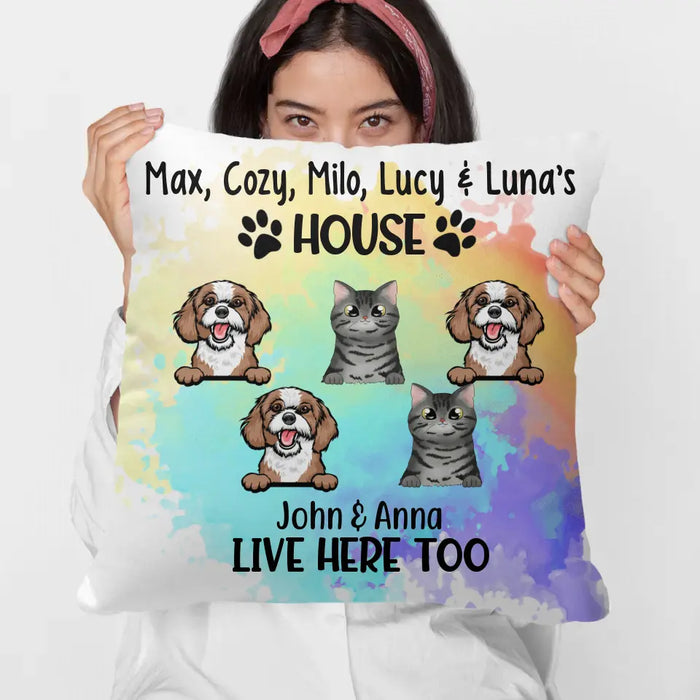 Personalized Pillow, Dog/Cat's House, Peeking Dogs/Cats, Gift for Family, Dog Lover, Cat Lover