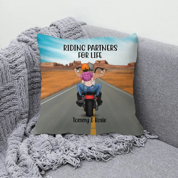 Personalized Pillow, Motorcycle Couple - Riding Partners For Life, Gift For Motorcycle Lovers