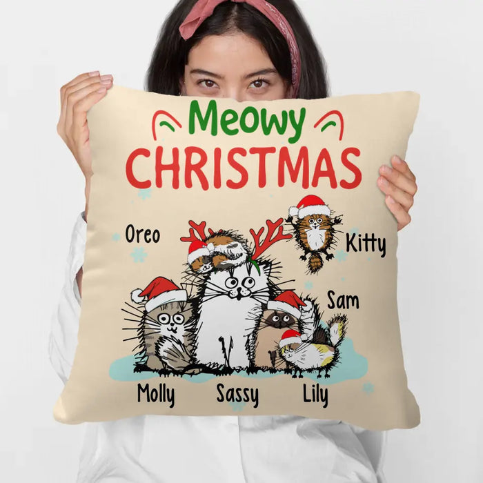 Personalized Pillow, Meowy Christmas, Christmas Gift for Cat Lovers