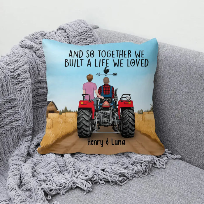 Personalized Pillow, Tractor Driving Couple, Gift For Farmers