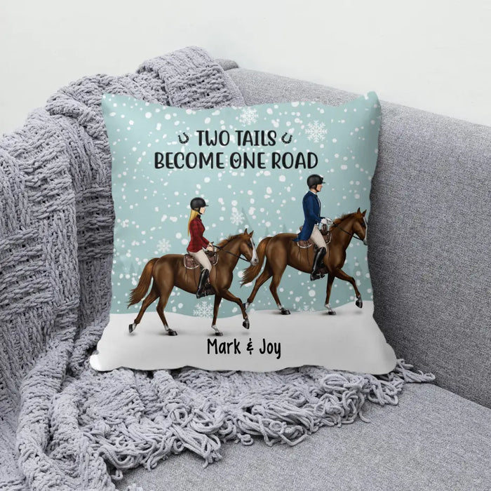 Personalized Pillow, Couple Riding Horse, Two Tails Become One Road, Gift For Couples, Horse Lovers