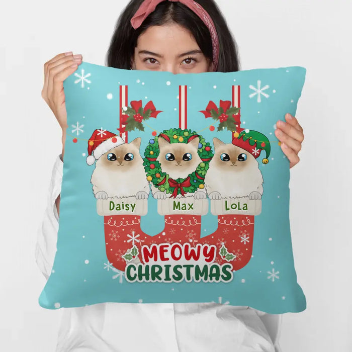 Personalized Pillow, Meowy Christmas, Christmas Gifts For Cat Lovers