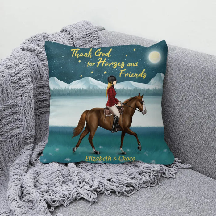 Personalized Pillow, Thank God for Horses And Friends, Gift For Horse Lovers