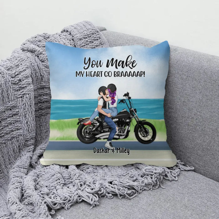 Kissing Motorcycle Couple - Personalized Pillow For Him, For Her, Motorcycle Lovers