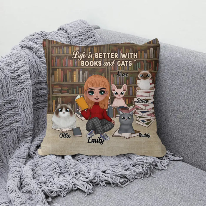 Life Is Better with Books and Cats - Personalized Gifts for Cat Custom Cat Mom Pillow