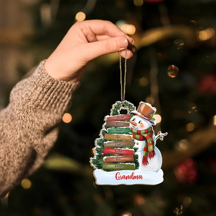 Snowman With Christmas Tree Wooden Name Plate - Christmas Personalized Gifts Custom Wooden Ornament For Family For Grandma