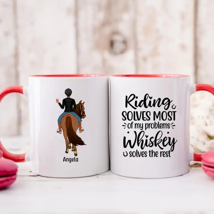 Personalized Mug, Girl Riding Horse and Drinking, Gift for Horse Lovers & Friends