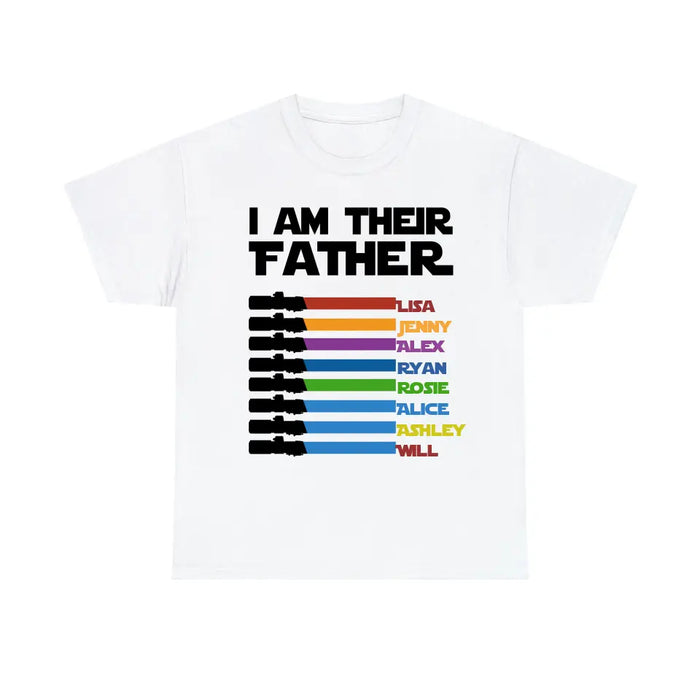 I Am Their Father Custom Lightsaber With Kids Name - Personalized Shirt for Dad, Father's Day Gift