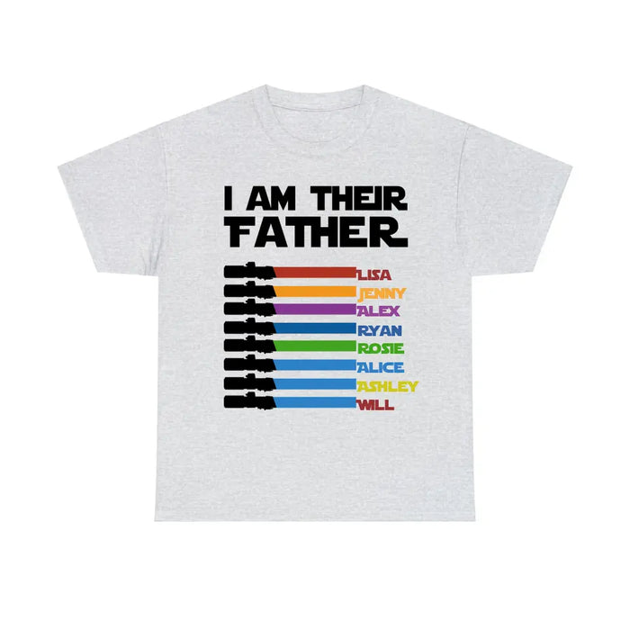 I Am Their Father Custom Lightsaber With Kids Name - Personalized Shirt for Dad, Father's Day Gift