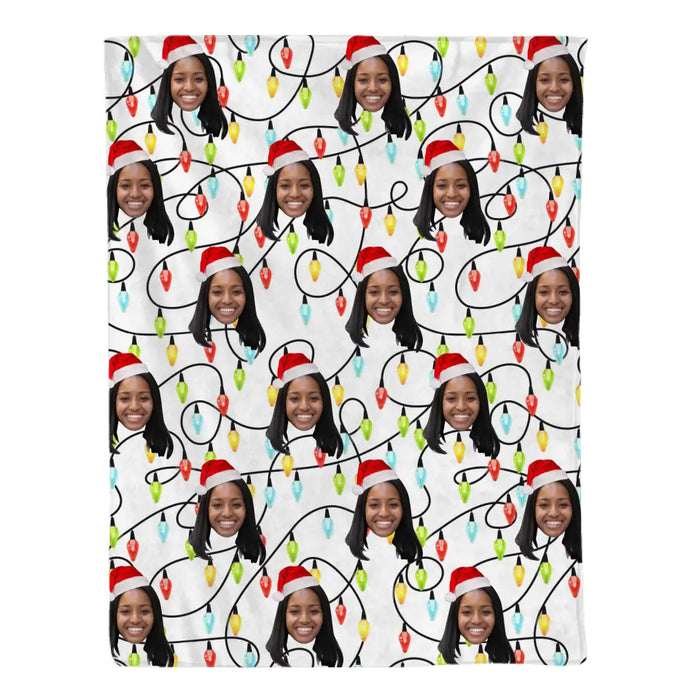 Personalized Christmas Gifts Custom Funny Face Christmas Lights Blanket For Family