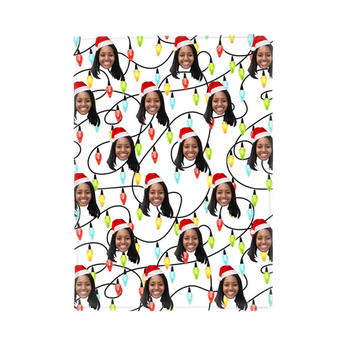 Personalized Christmas Gifts Custom Funny Face Christmas Lights Blanket For Family