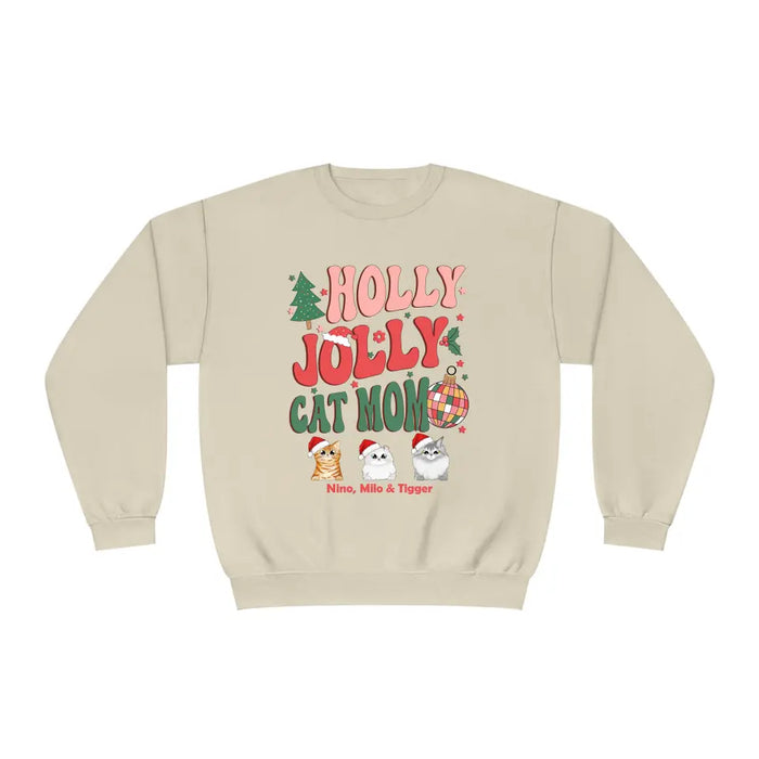 Holly Jolly Cat Mom-  Personalized Christmas Gifts Custom Shirt for Cat Mom, Cat Lovers