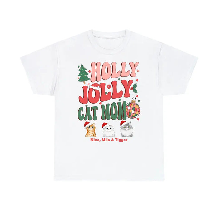 Holly Jolly Cat Mom-  Personalized Christmas Gifts Custom Shirt for Cat Mom, Cat Lovers