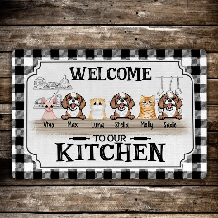 Personalized Doormat, Up To 6 Pets, Welcome To Our Kitchen, Gift For Dog Lovers, Cat Lovers And Cooking Lovers