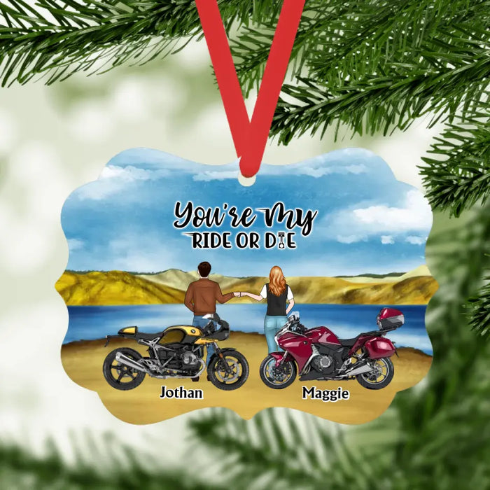 Ride Together Stay Together Two Bikers - Personalized Gifts Custom Aluminum Ornament For Biker Couples, Motorcycle Lovers