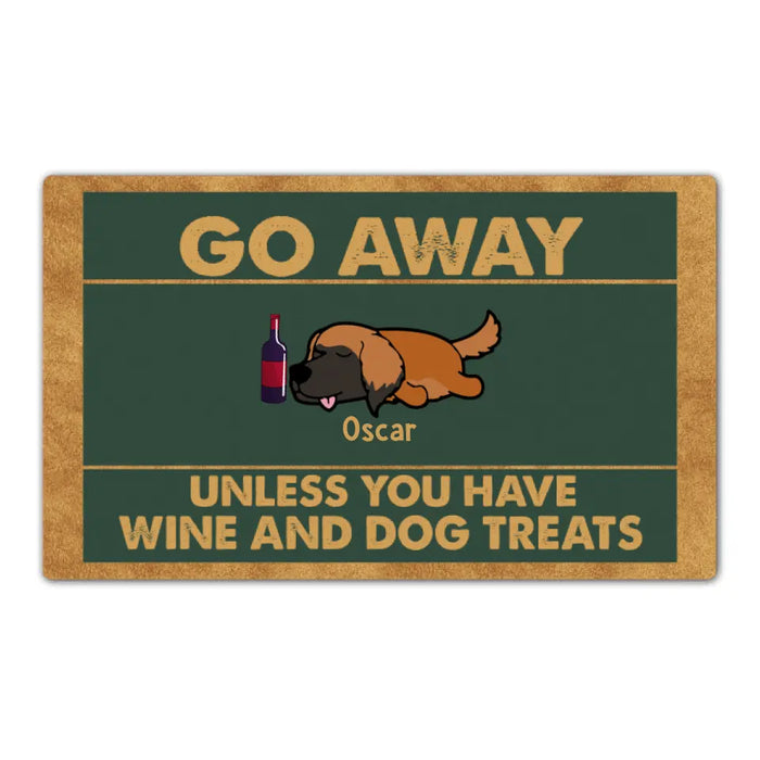 Personalized Doormat, Go Away Unless You Have Wine And Dog Treats, Gifts For Dog Lovers
