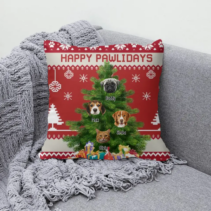 Happy Pawlidays - Christmas Personalized Photo Upload Gifts Custom Pillow For Pet Lovers