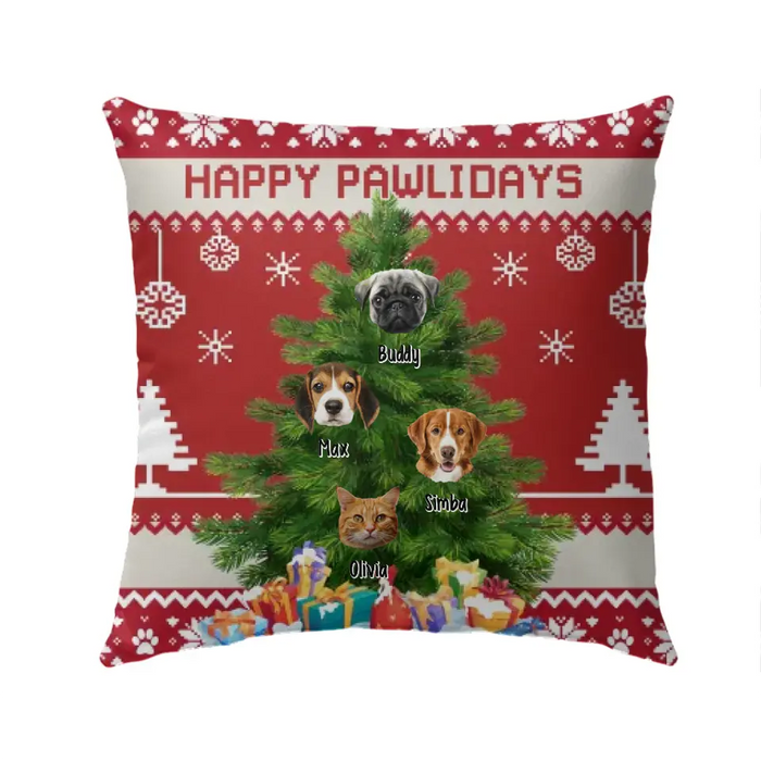 Happy Pawlidays - Christmas Personalized Photo Upload Gifts Custom Pillow For Pet Lovers