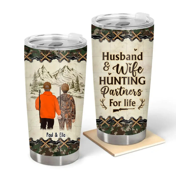 Husband & Wife Hunting Partners For Life - Personalized Gifts Custom Hunting Tumbler For Couples, Hunting Lovers, Hunters